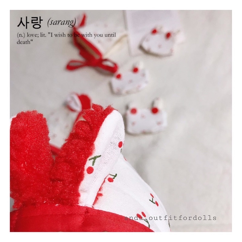Set Cherry Thỏ 10-15-20-40cm , outfit quần áo cho doll búp bê