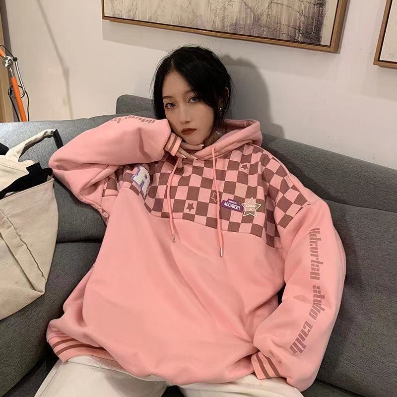 Áo Hoodie unisex , Áo nỉ bông nam nữ có mũ 2 lớp phối caro phom rộng phong cách hàn quốc ulzzang mặc đôi nhóm siêu đẹp | BigBuy360 - bigbuy360.vn