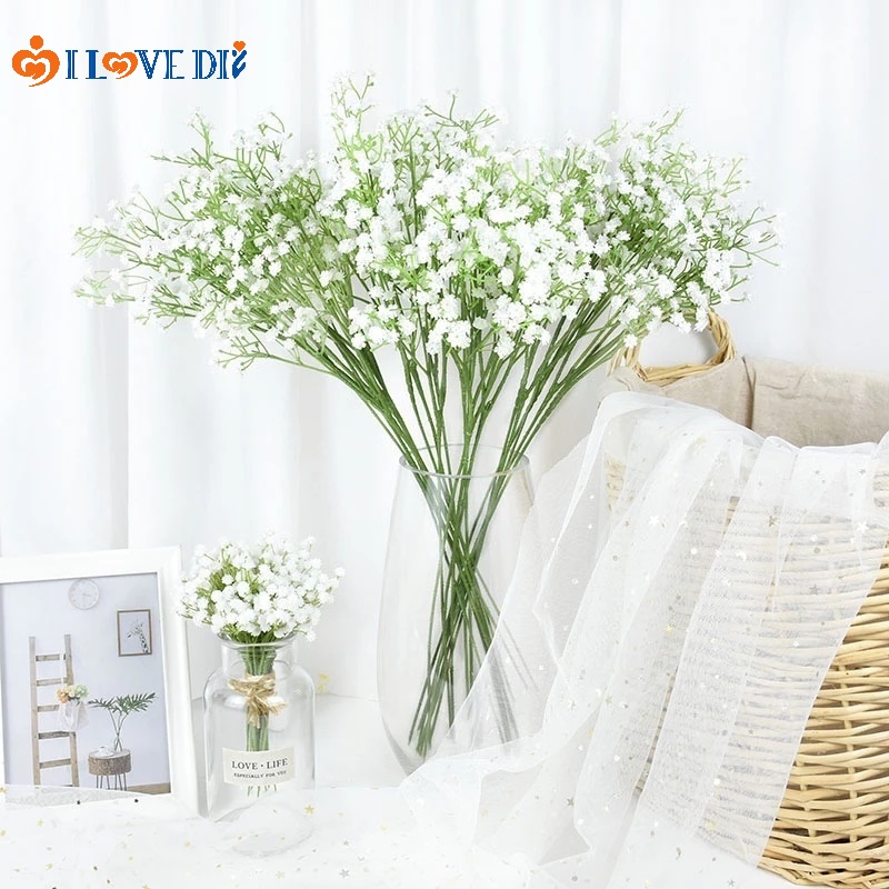 Set 1/5 Hoa Gypsophila Giả Bằng Nhựa Màu Trắng Trang Trí Tiệc Cưới DIY