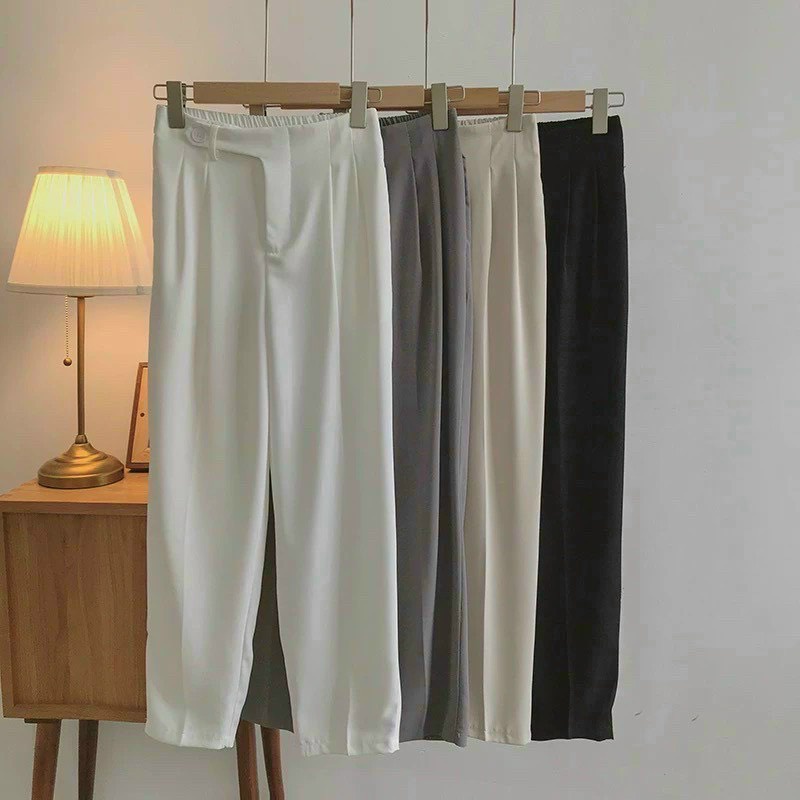 Quần Baggy nữ cạp cao lưng chun ,sẵn đủ màu sắc đen ghi be trắng