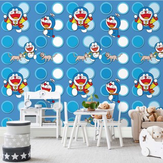 Cuộn 10m decal giấy dán tường khổ 45cm keo sẵn mẫu đô rê mon ô tròn
