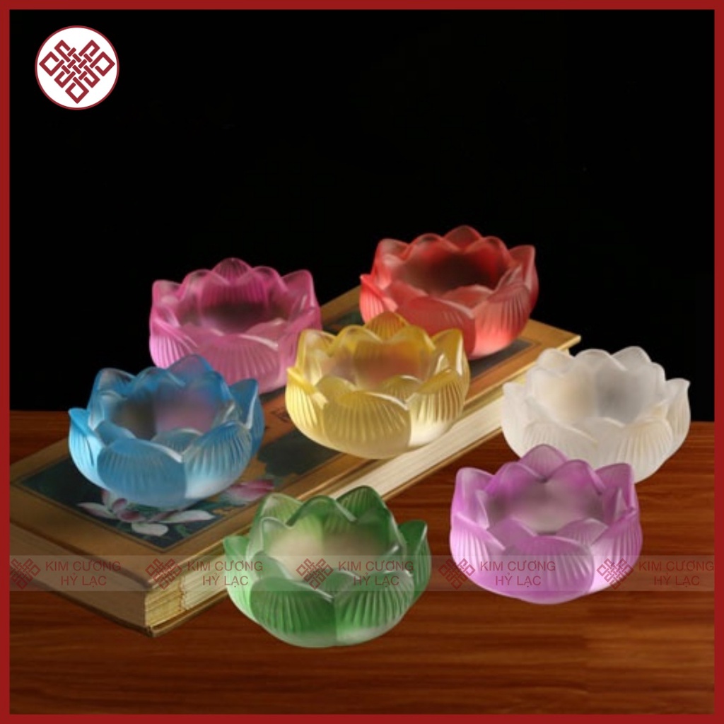 Chân Đèn Thờ Cúng Hoa Sen Lưu Ly [Kim Cương Hỷ Lạc] Có 7 Màu Mẫu Đế Thấp