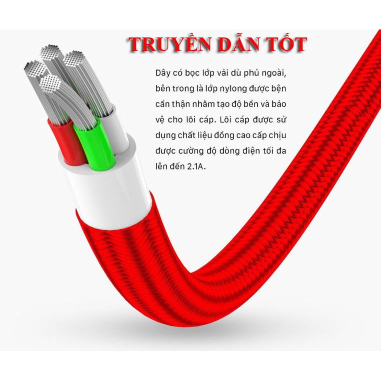 Cáp Sạc 3 Đầu Đa Năng 3in1-Micro-Type C Dây Dù Dài 1M Sạc Được Cho Mọi Dòng ĐT-Dây Sạc 3 Cổng