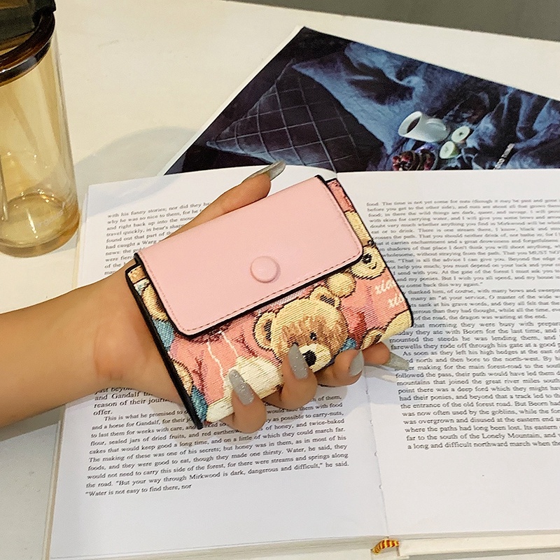 Ví Đựng Tiền Xu / Thẻ Có Khóa Cài Họa Tiết Gấu Hoạt Hình Dễ Thương Cho Nữ