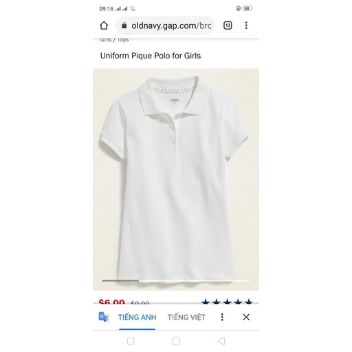 Áo polo oldnavy bé gái xuất dư lỗi nhẹ
