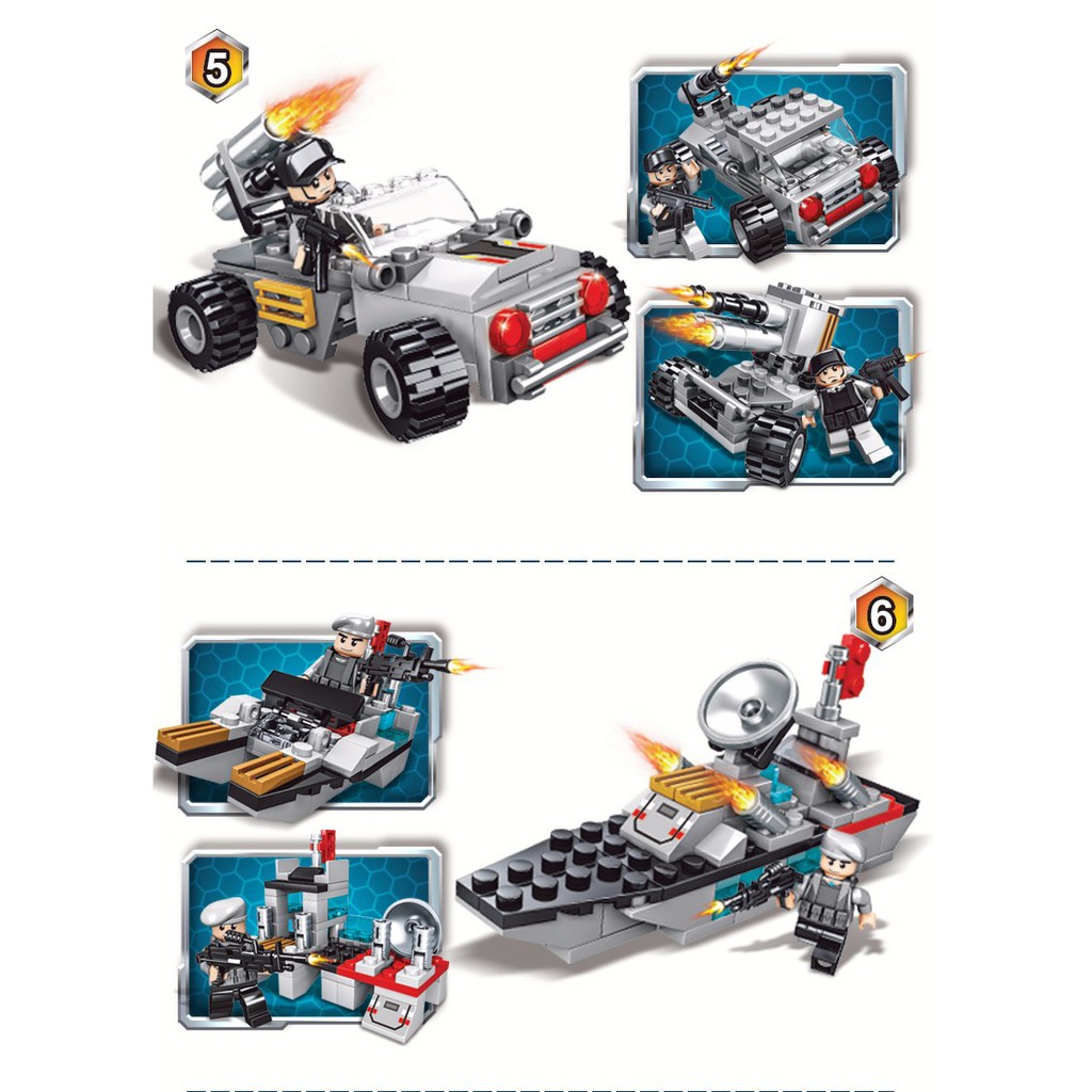 Bộ xếp hình đồ chơi LEGO tàu chiến 665 chi tiết với 27 tạo hình máy bay, xe tăng, ô tô.. phát triển trí tưởng tượng