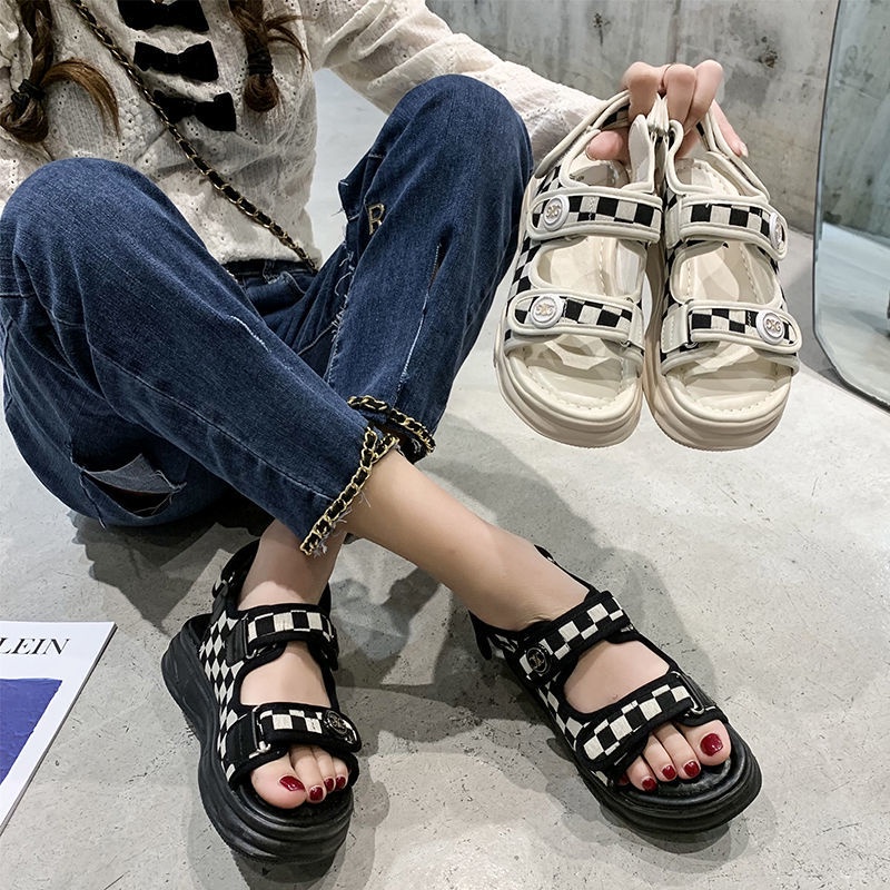 Jiashucheng Xiaoxiang Giày Sandal Quai Dán Đế Dày Chống Trượt Phong Cách Hàn Quốc Thời Trang Mùa Hè Dành Cho Bạn Nữ