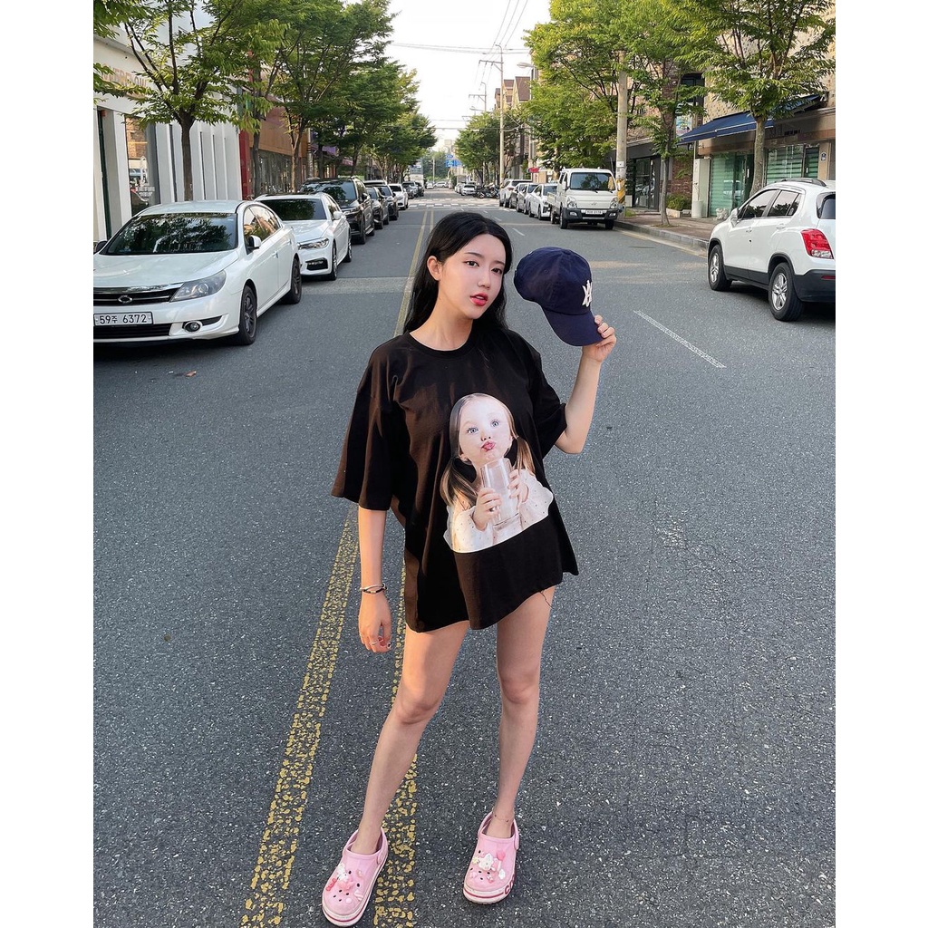 Áo thun nữ ADLV BABYFACE-MILK GIRL , áo phông unisex form rộng tay lỡ cá tính chất cotton dày dặn