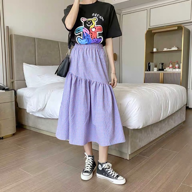 Chân váy kẻ caro dáng xoè đuôi cá lệch vạt Ulzzang style🌸 Hàng Quảng Châu