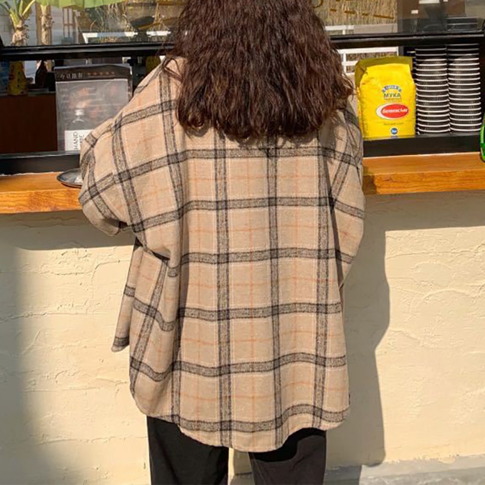 Áo sơ mi tay dài phối nút hoạ tiết ca rô phong cách hàn quốc có size 5xl