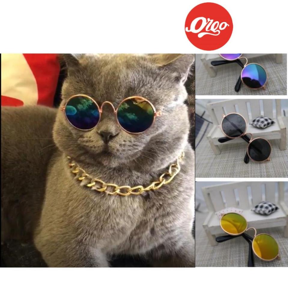Orgo- Mắt Kính chó mèo gọng vàng kính mát cho thú cưng chống tia UV (One size)