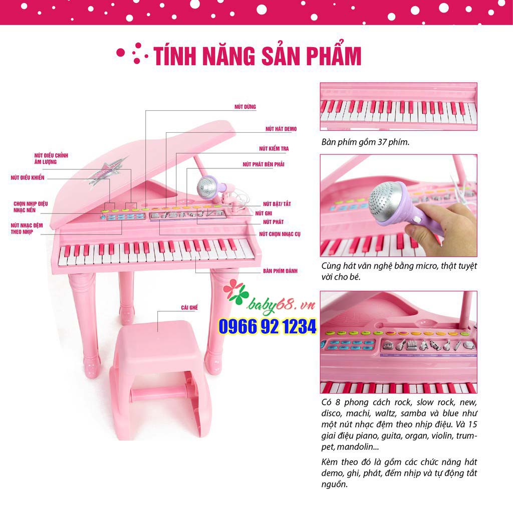 Đồ chơi đàn piano cổ điển kèm mic thu âm cho bé Winfun WF002045X hàng chính hãng