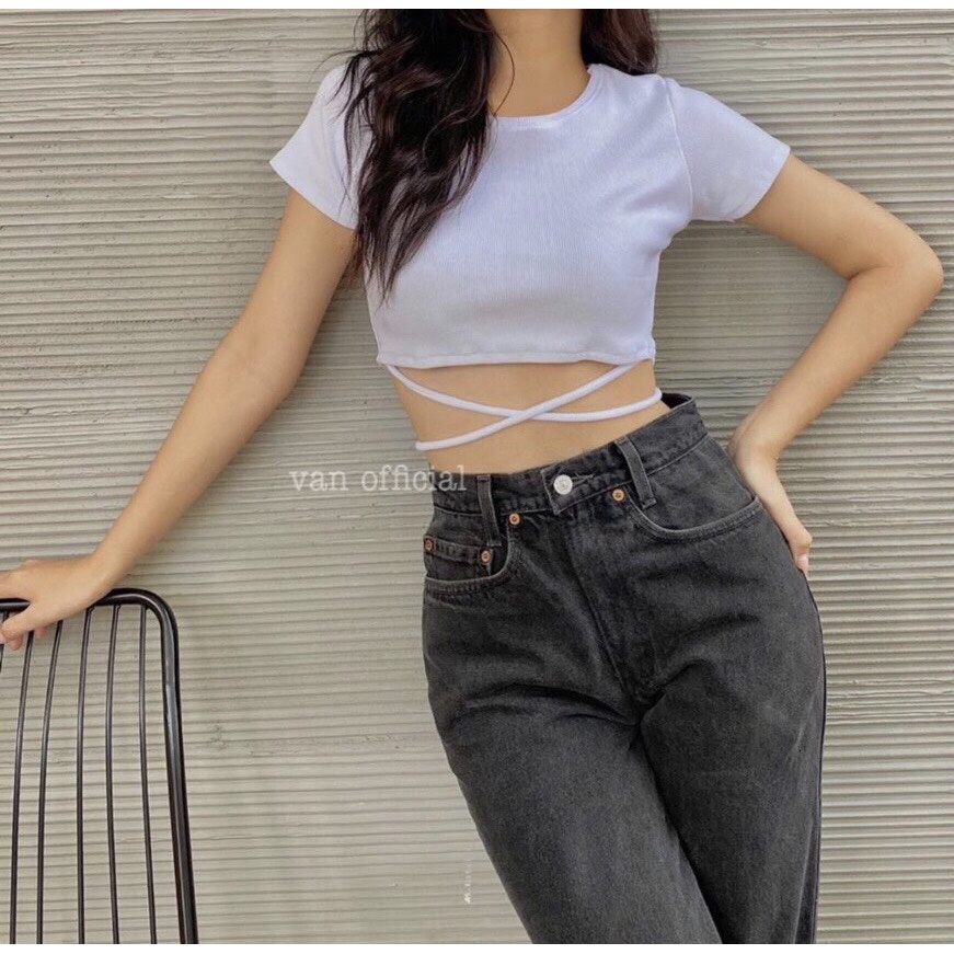 Áo Thun Croptop Đan Dây Chéo Cá Tính