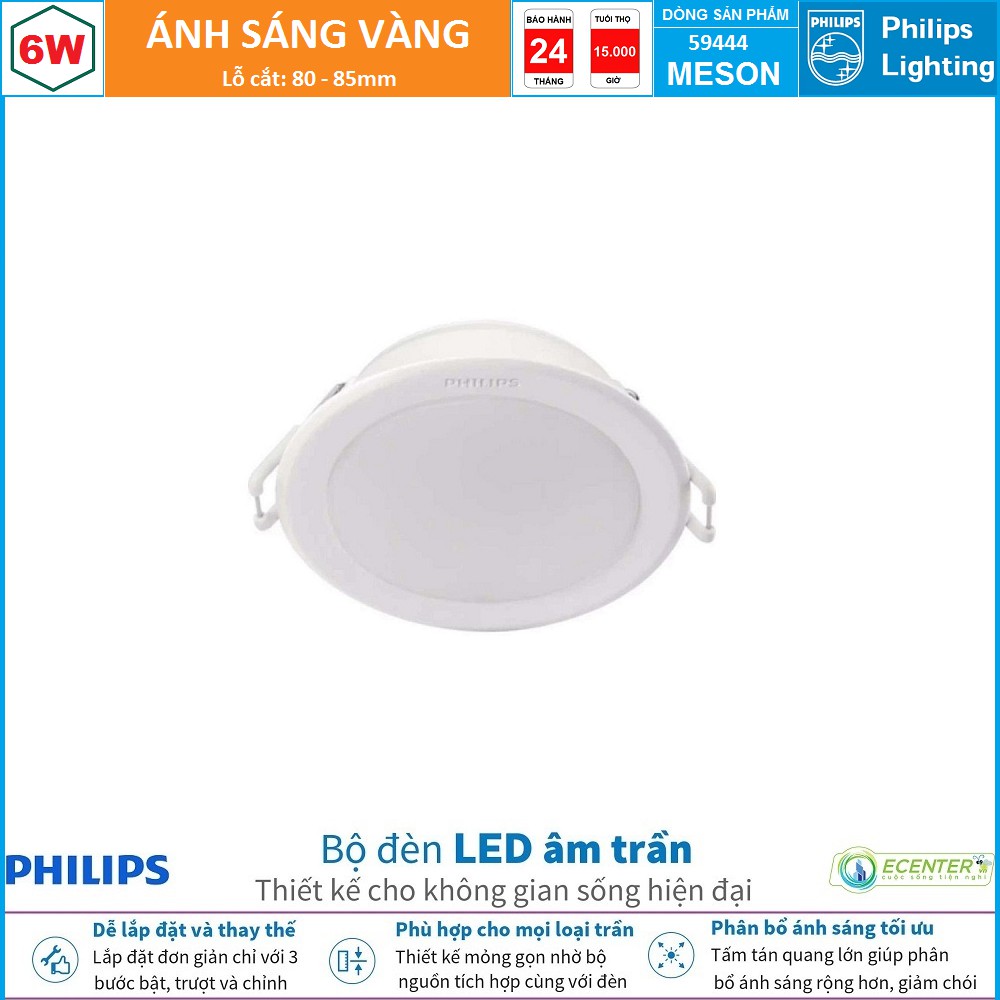 ĐÈN LED ÂM TRẦN 6W PHILIPS DOWNLIGHT 59444 MESON G3 D80 ( PHÂN BỔ ÁNH SÁNG TỐI ƯU – GIẢM CHÓI MẮT )