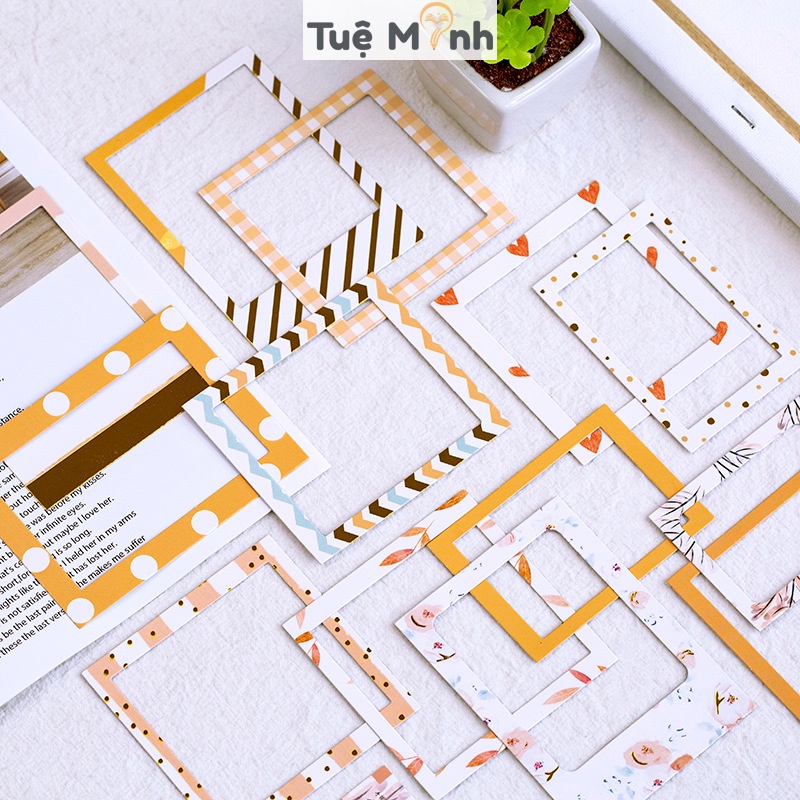 Bộ 15 sticker khung ảnh hoạ tiết, nhãn dán viền bo khung hình vuông/ chữ nhật/ trái tim/ tròn STI41