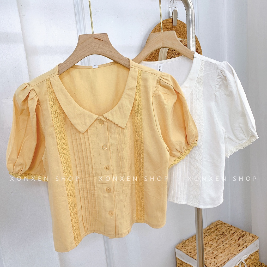 ÁO KIỂU NỮ áo kiểu cổ sen tiểu thư phối ren cực dễ thương XONXEN SHOP freesize mã 3337