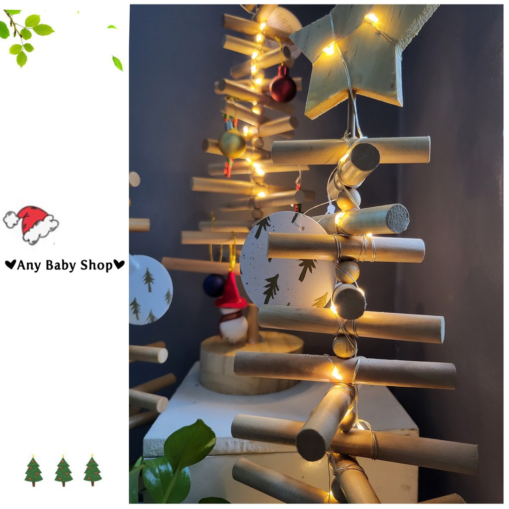 Đèn led cây thông Noel bằng gỗ mini vintage vừa decor phòng vừa làm đèn ngủ siêu lung linh(tặng kèm pin - phụ kiện)❣❣