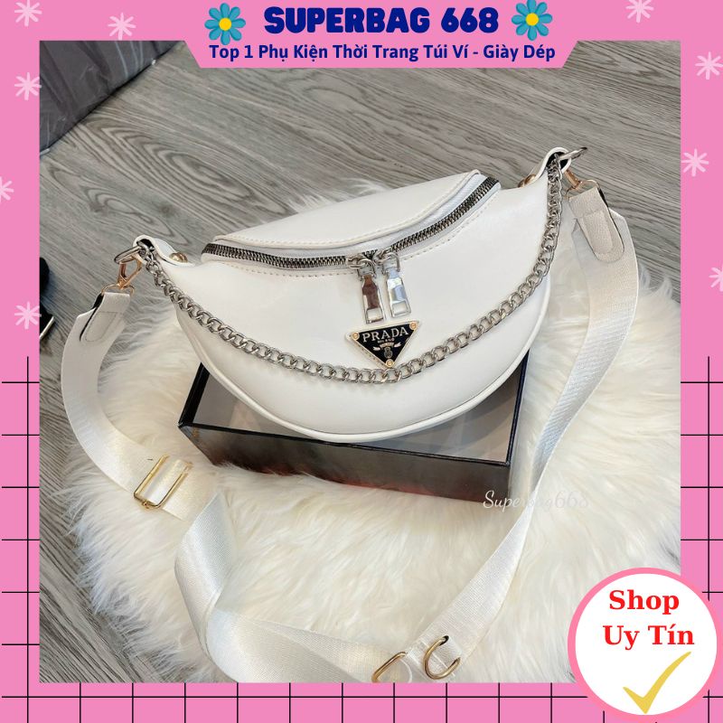 Túi Đeo Chéo Nữ, Đeo Ngực PƠRA Da Mềm Phối Xích Đeo Vai SPB 505