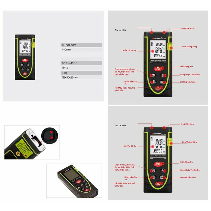 Thước đo khoảng cách bằng tia laser SNDWAY SW-M50 phạm vi đo 50 mét