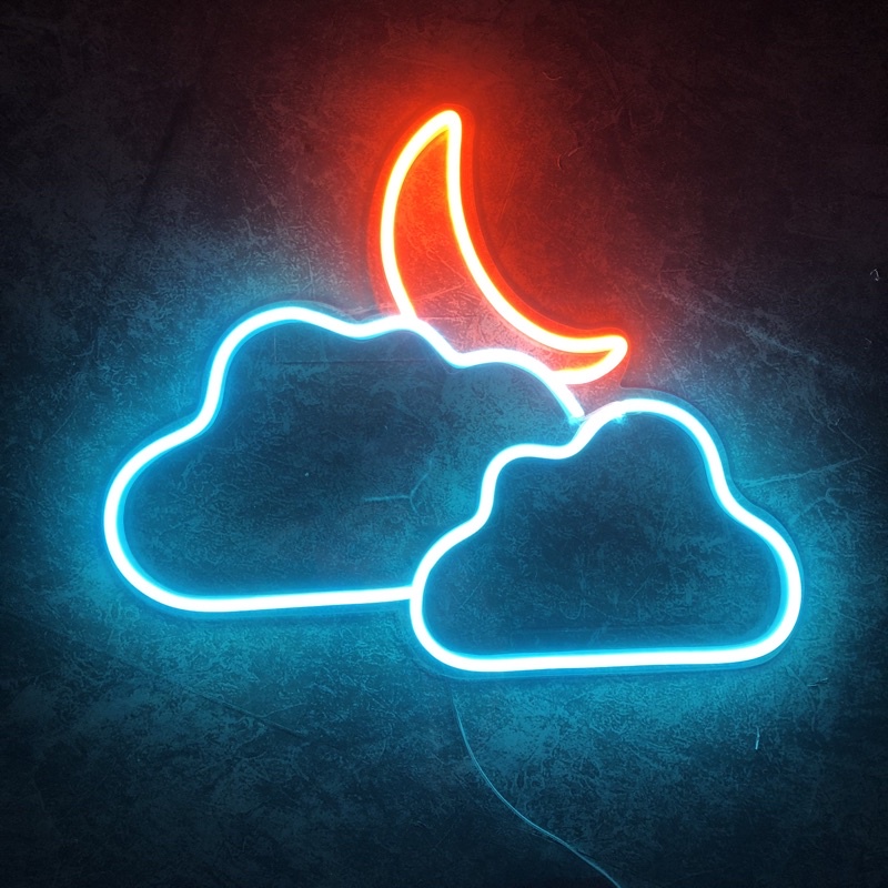 Đèn led Neon trang trí | Hình Mât & Trăng | 300x370 mm | Decor phòng ngủ | Đèn ngủ | Quà Tặng Cực Chất ,Led 12V- MIXJ