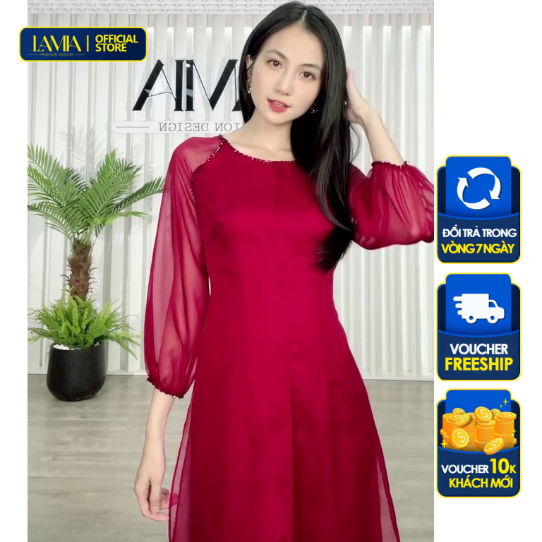 Áo dài truyền thống Lamia Design AD044 màu đỏ voan tơ