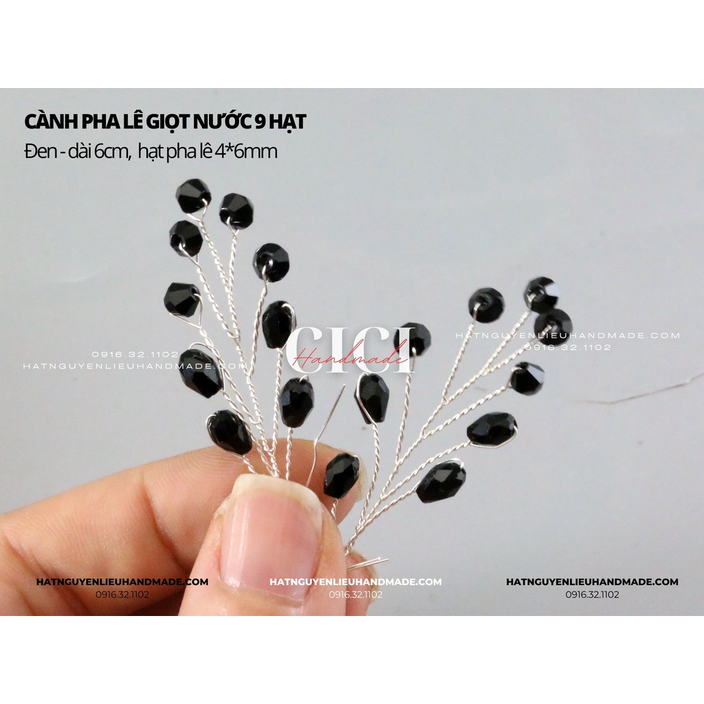 Cành pha lê giọt nước 9 hạt Cici Handmade nguyên liệu DIY hạt đính kết, hạt pha lê hạt cườm đính kết