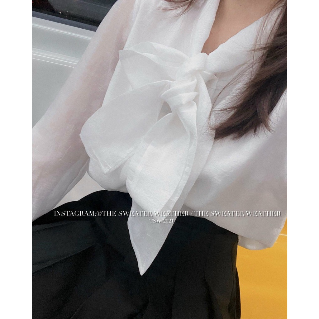 Áo sơ mi voan tơ có thắt nơ hàng loại 1 phong cách tiểu thư dành cho nữ | BigBuy360 - bigbuy360.vn