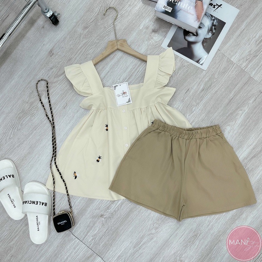 Bộ mặc nhà nữ mùa hè bánh bèo tiểu thư - Set 2 dây babydoll lụa mặc đi ngủ kèm quần short đùi ống rộng hàn quốc ulzzang