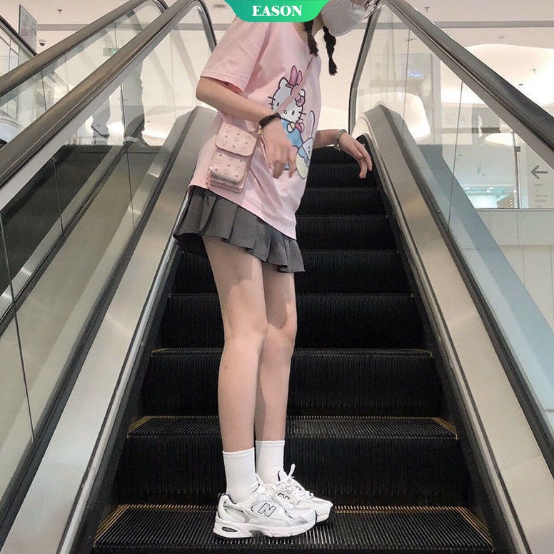 SANRIO Áo Thun Dáng Rộng In Hình Hello Kitty Đáng Yêu Phong Cách Nhật Bản