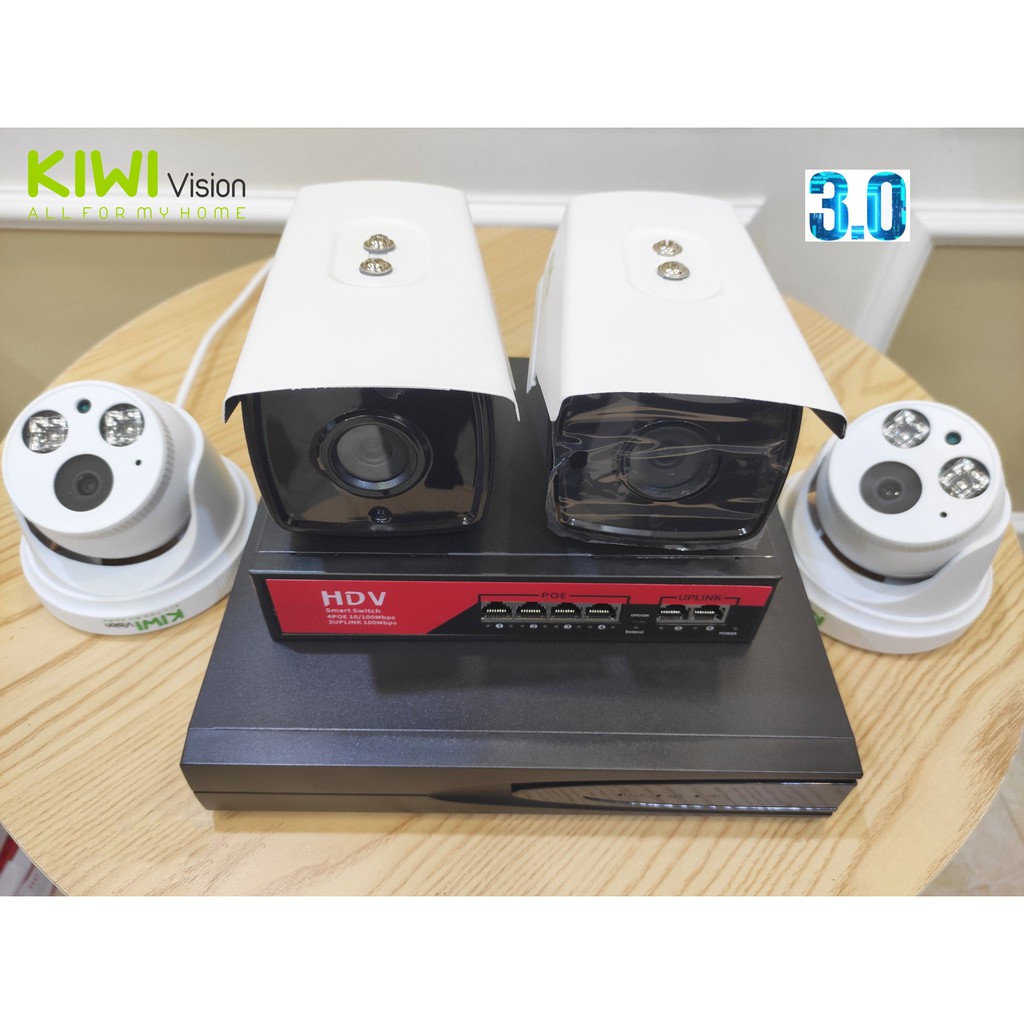 Bộ 4 Mắt Camera IP POE có màu Chống Trộm, Chuẩn Nén H265,Thu Âm, Soi Đêm Siêu Nét 3.0MP, BH 24 Tháng TẶNG hộp kỹ thuật