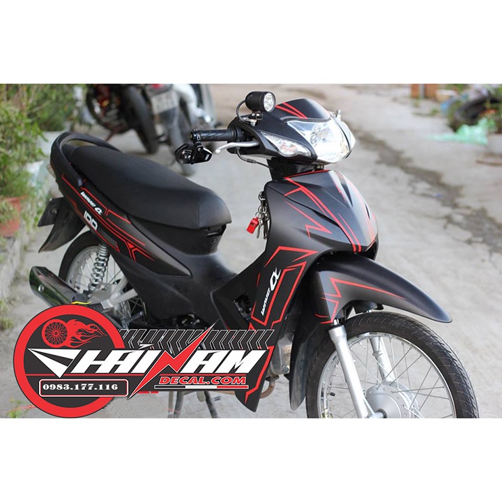 Tem Trùm Wave Alpha Đen Nhám Chỉ Đỏ