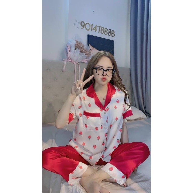 Đồ Ngủ Pijama Lụa Gấm, Tay Ngắn Quần Dài Trơn Chữ Ký Siêu Xinh, Mềm Mịn, Độc Lạ Khó Tìm, Sang Chảnh Hàn Quốc