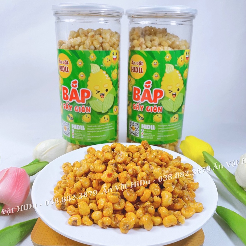 Bắp sấy giòn tỏi ớt HiDu 300gr giòn tan đậm vị