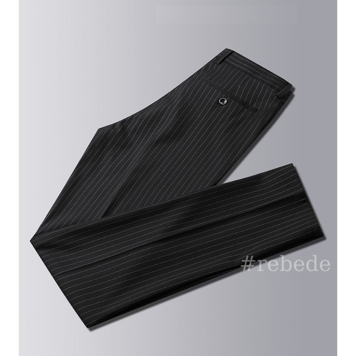 Quần tây đen nam kẻ sọc caro trắng ống suông, quần âu mặc công sở cao cấp - Rebede | BigBuy360 - bigbuy360.vn