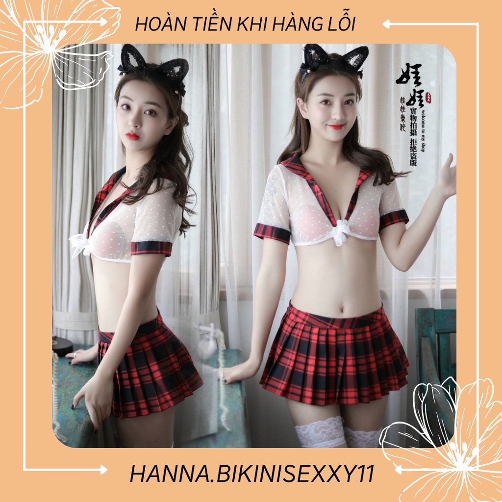 Đồ ngủ cosplay, Đồ Ngủ Cosplay sexy Học Sinh Vải Voan Phối Kẻ Sọc Đỏ, Hanna.bikinisexxy11 | BigBuy360 - bigbuy360.vn