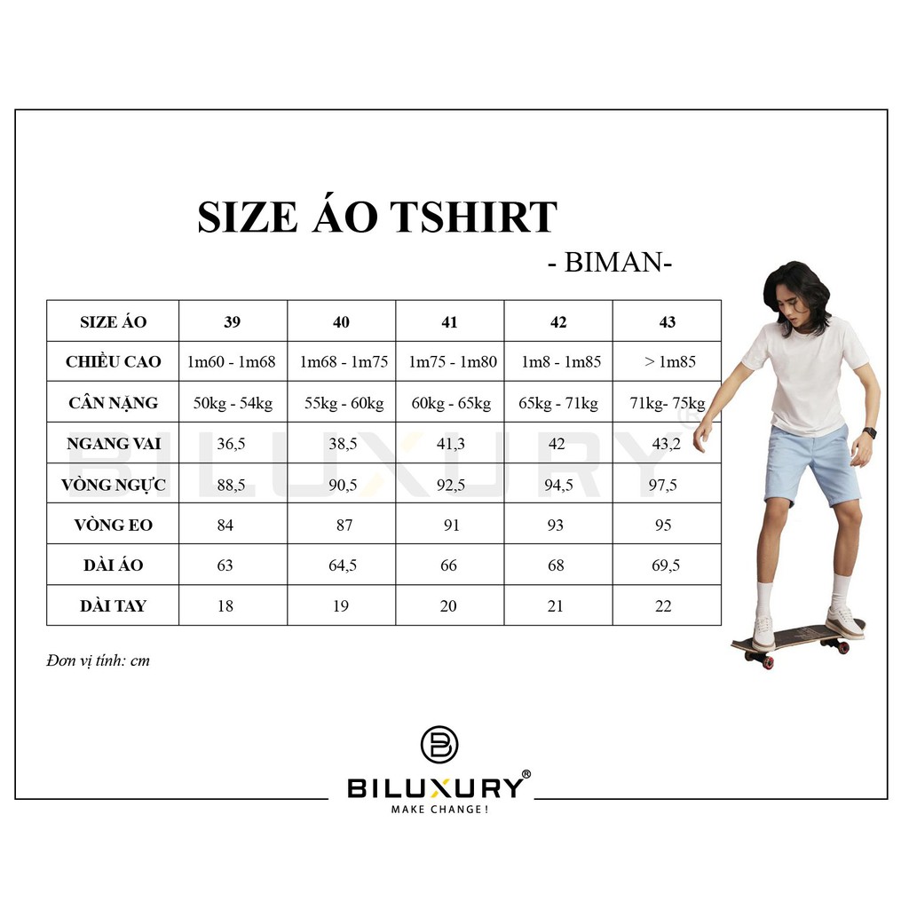 Áo phông nam thun cotton Biman by Biluxury vải co giãn thoáng khí thoải mái vận động