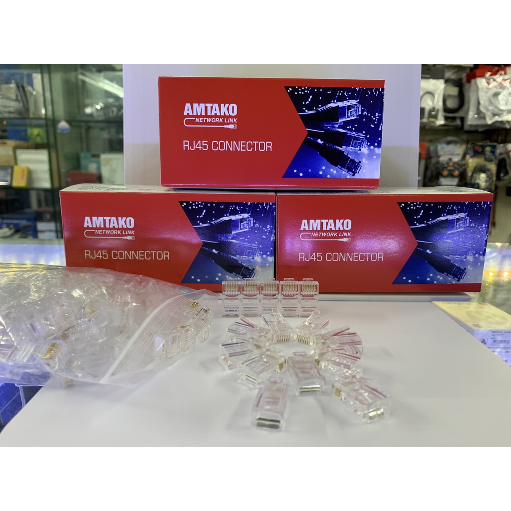 Hạt mạng RJ45 CAT 5E AMTAKO Hộp 100 hạt