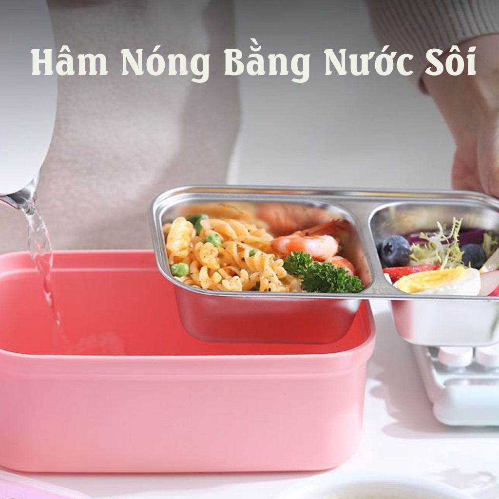 [Có Túi Đựng] Hộp đựng cơm trưa 1 tầng có khay chia thức ăn bằng inox304 an toàn khi sử dụng HC05