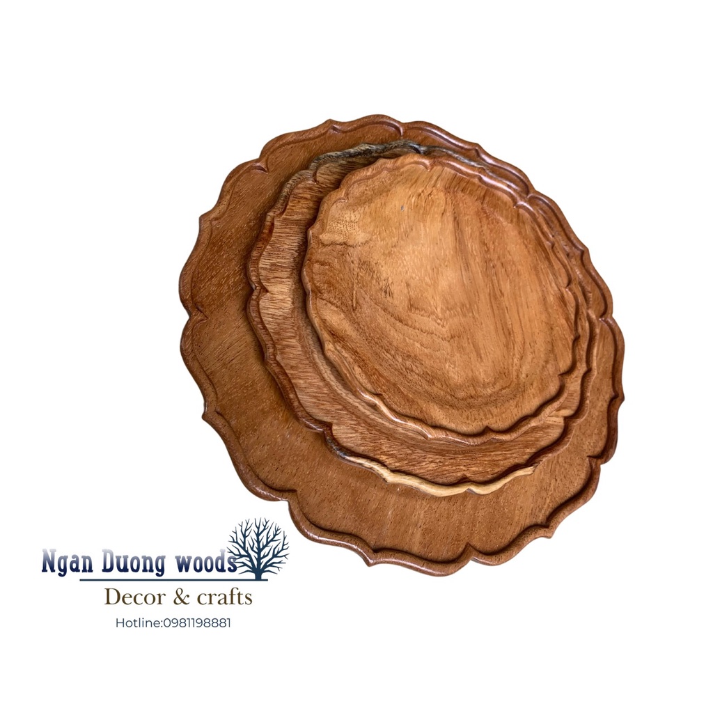Đĩa Hình Hoa Sen , 8 Cánh Gỗ Gõ đỏ liền Khối , An toàn khi đựng thực Phẩm đổ ăn