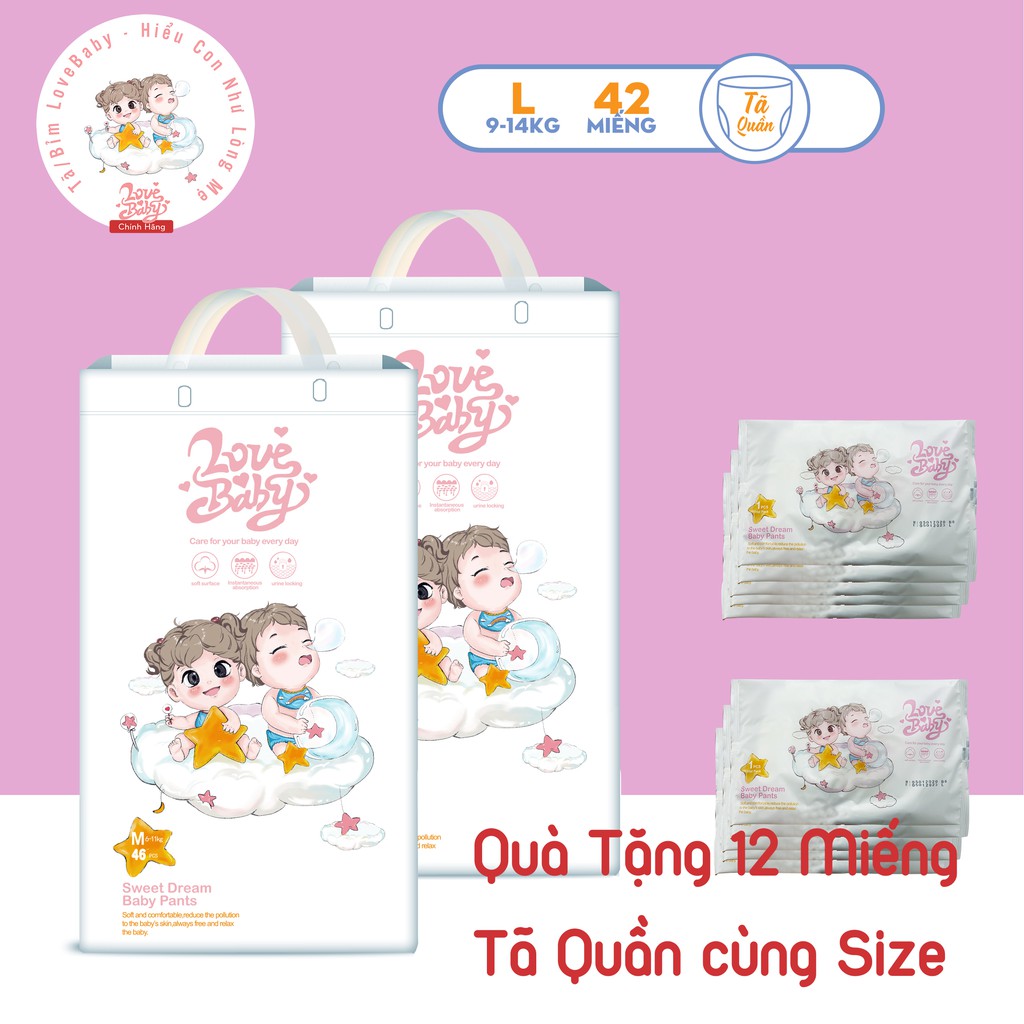 [Tặng Thêm 12 Miếng Tã/ Quần ] Combo 2 gói Tã Quần Love Baby M46/L42/XL38/XXL34