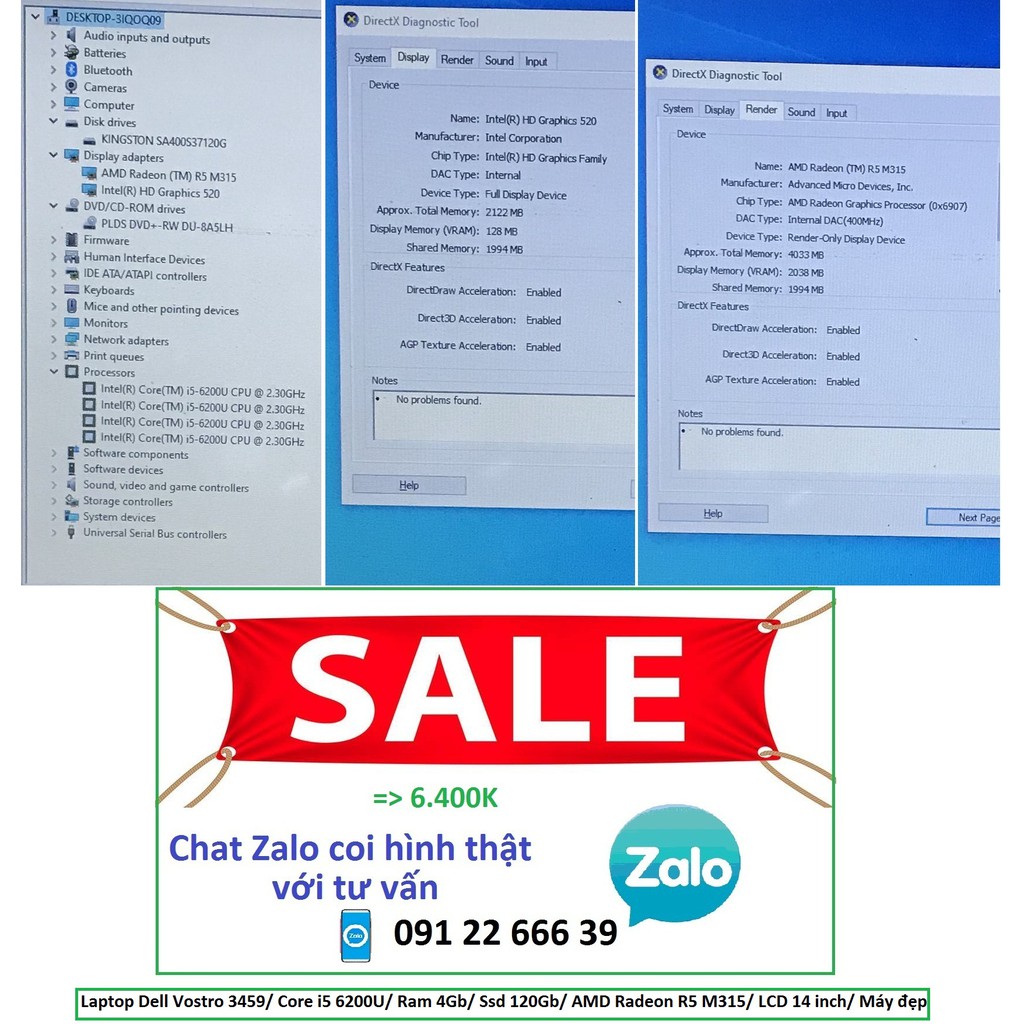 Laptop Dell Vostro 3459/ Core i5 6200U/ Ram 4Gb/ Ssd 120Gb/ AMD Radeon R5 M315/ LCD 14 inch/ Máy đẹp | BigBuy360 - bigbuy360.vn