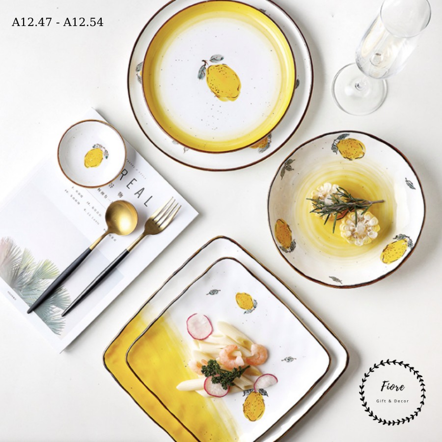 Bát đĩa sứ - cốc sứ nhiều size họa tiết chanh vàng cực xinh cho căn bếp đẹp