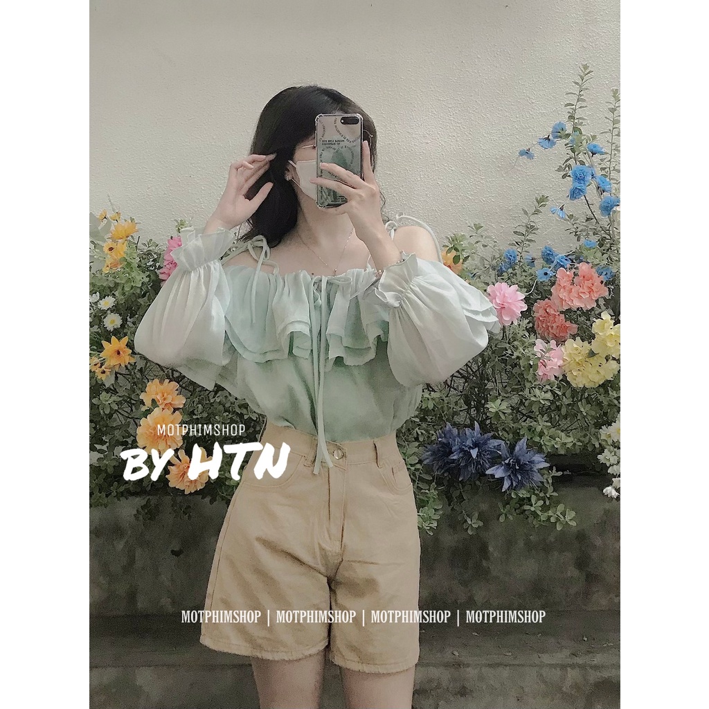 CLOUDY TOP - Áo tơ trễ vai bồng bềnh