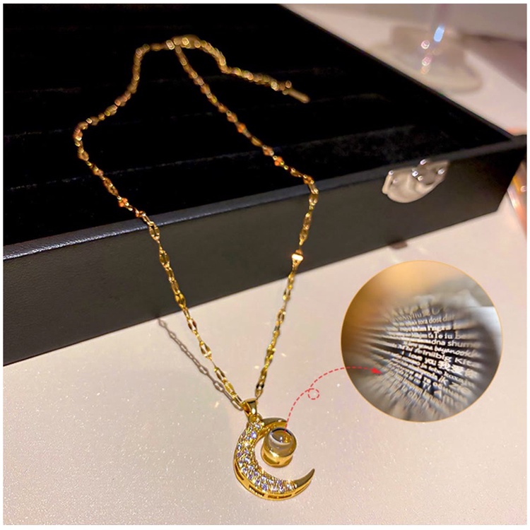 Vòng cổ Thép Titan Mặt Trăng Và Chữ I Love You Bằng 100 Ngôn Ngữ Làm Quà Tặng Cho Nữ