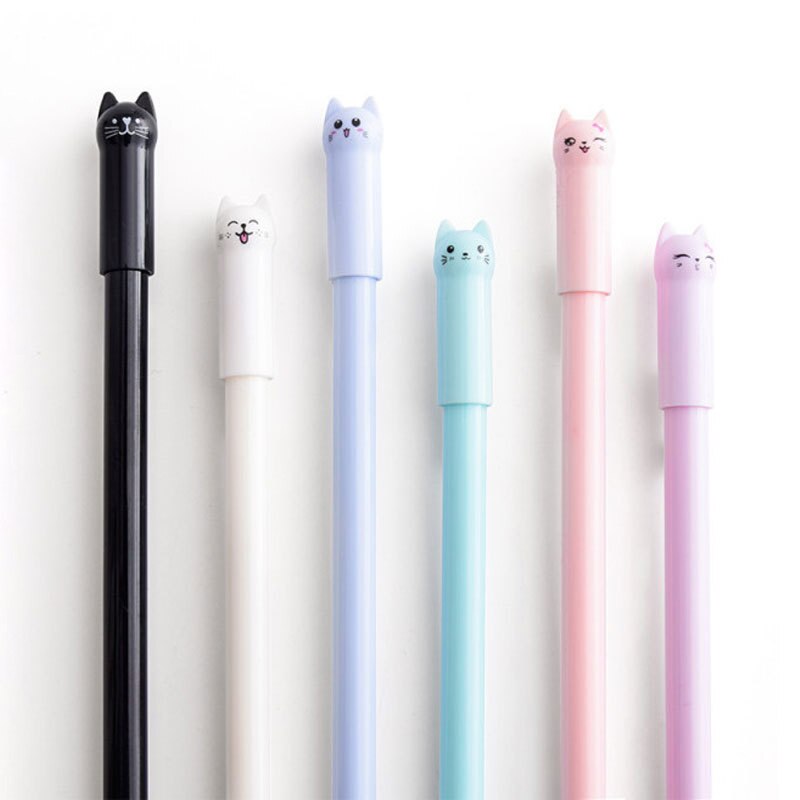 Set 6 bút bi nước mực đen hình mèo dễ thương 0.5mm