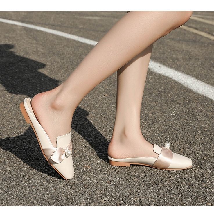 Giày Sục - Dép Sục nữ da dây lụa vạt chéo đính hạt