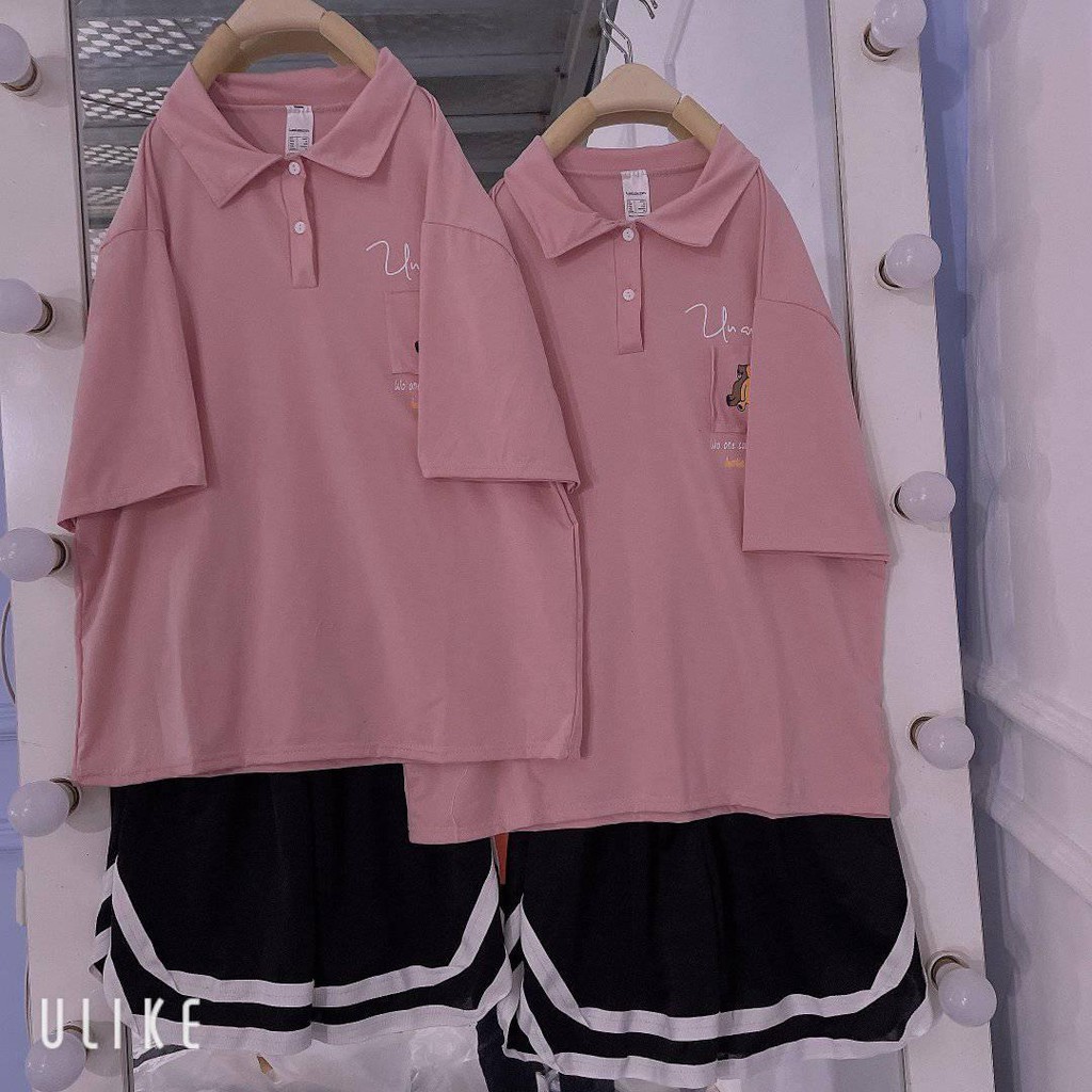 Áo thun polo nữ tay lỡ có cổ phông form rộng freesize unisex mặc đi học in hình dễ thương PL06 | BigBuy360 - bigbuy360.vn