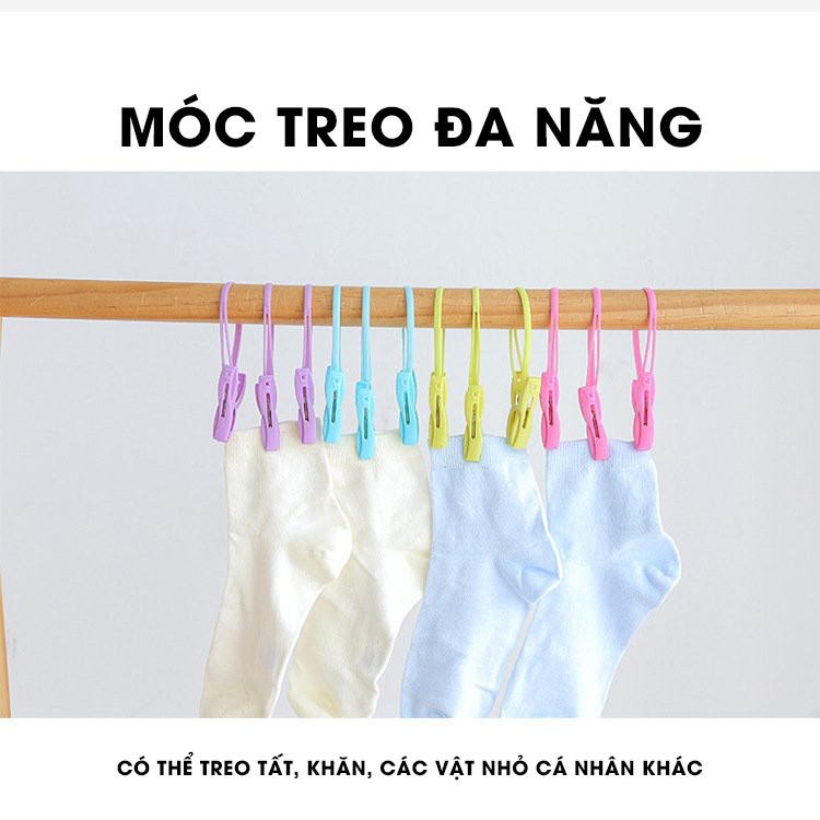 Combo móc kẹp nhựa treo sào phơi cố định quần áo có dây treo chống bay chắc chắn