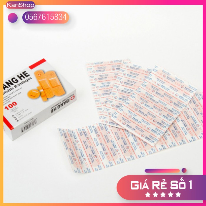 Combo 100 băng keo cá nhân (vàng) giúp bảo vệ các vết thương nhỏ vết trầy xước rách da vết kim tiêm Ngắn Thời Gian Lành
