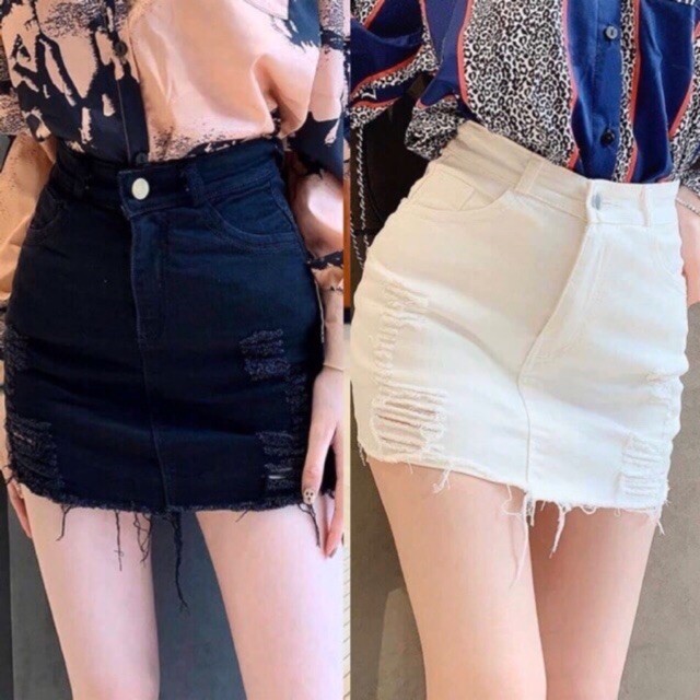 Chân váy kaki phối rách(có quần trong)